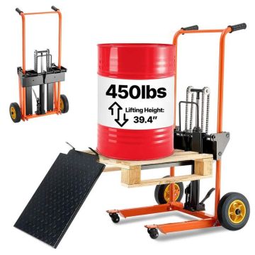 Hydraulic folding pallet truck, 205 kg, 1000 mm lifting height, yellow black