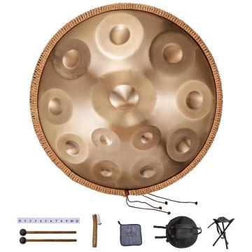 Handpan drum 55.9 cm, 12 notes, D minor, manual with hammer