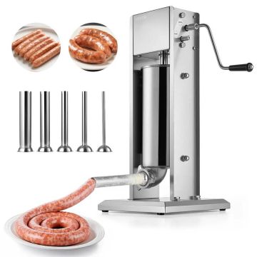 Manual meat stuffer, stainless steel, 5 L, 5 tubes, two speeds