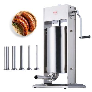 Manual sausage stuffer 15 L 304 stainless steel, 5 tubes, 2 speeds