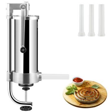 304 stainless steel vertical sausage stuffer, 3 L, 3 tubes, manual