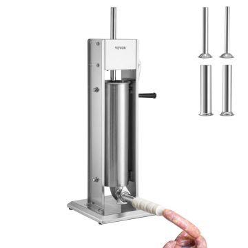 Manual sausage stuffer 7 L, 304 stainless steel, 2 speeds, 4 tubes