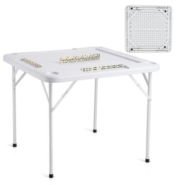 Mahjong and domino game table, square, foldable, white, 35.4x35.4 inches.