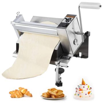 Manual dough rolling machine with adjustable roller, 1/2 inch thickness