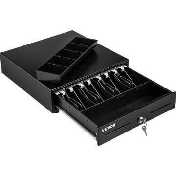 Cash drawer, 33 cm, 4 banknote and 5 coin compartments, 2 unlocking methods, 2 keys