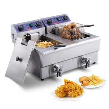 Commercial countertop electric deep fryer, 6000 W, 2 tanks