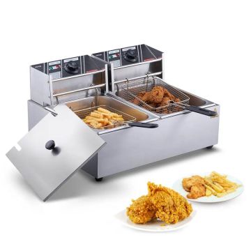 Commercial electric deep fryer with two removable tanks, countertop
