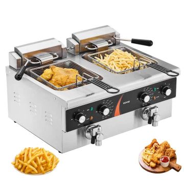Electric Commercial Twin Tank Deep Fryer, 3500W, 2 x 9 qt, Stainless Steel
