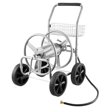 Garden hose reel cart, steel, 91.44 m hose, mobile, 4 wheels