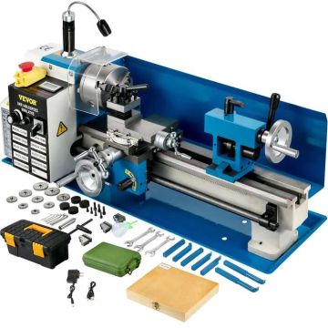Mini desktop metal lathe, 17.8x35.6 cm, 550 W, 2250 rpm, 3 jaw chucks, CNC, digital display