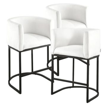 Bar stool set of 3, 63 cm, metal frame, white