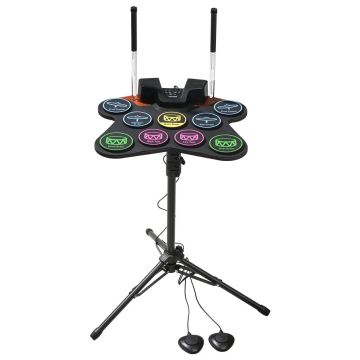 Electric drum set, 9 pads, with speakers and pedal