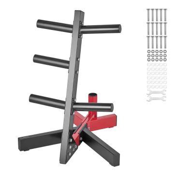 L-shaped weight plate rack for 2-inch plates, 500 pounds, black-red