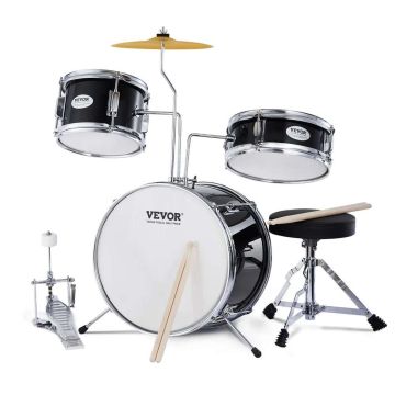 Children's drum set, 3 pieces, black, adjustable pedal