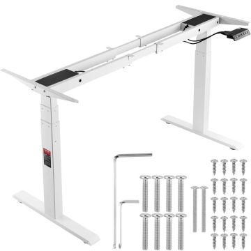 Electric standing desk frame, dual motor, adjustable 66-129 cm, white
