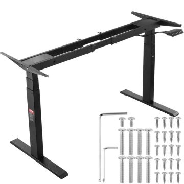 Electric standing desk frame, dual motor, adjustable 65-129 cm, black