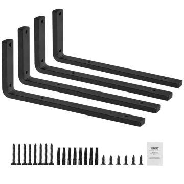 L-Shaped Steel Shelf Brackets, Matte Black, 16x6 in. (4 pcs.)