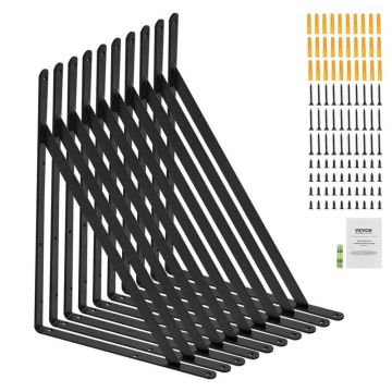 Steel triangular shelf bracket, 12x8 in., 3 mm, black, 10 pcs.