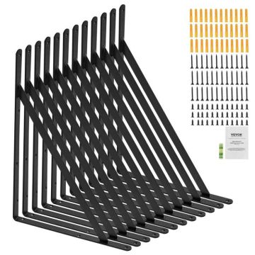 Steel shelf bracket, 18x12 inch, matte black, 3 mm, triangular, 12 pcs.