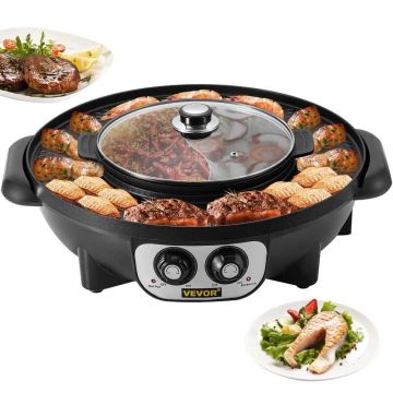 2-in-1 electric grill and hot pot, 2200 W, multi-function teppanyaki with dual temperature control