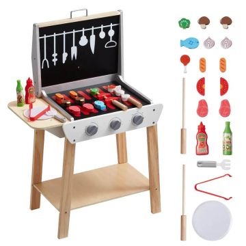 Wooden toy barbecue set with food and tools, 21 pcs.