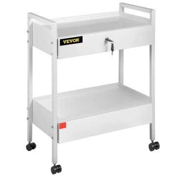 Laboratory stainless steel trolley, 2 tiers, 2 drawers, white