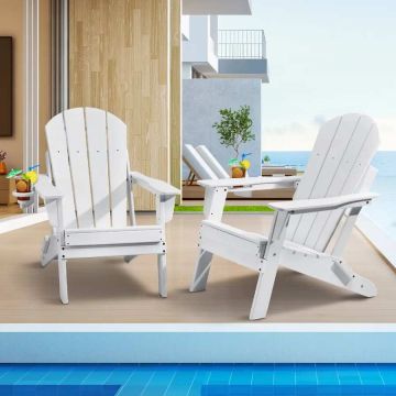Adirondack plastic outdoor chair, 2 pcs., white, foldable, with cup holder