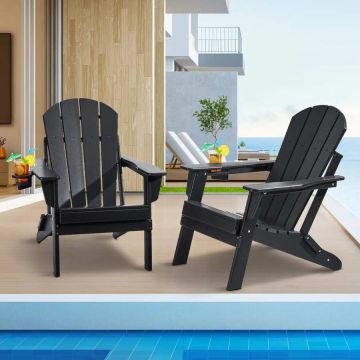 Adirondack outdoor chair set, plastic, black, 2 pcs., foldable, with cup holder