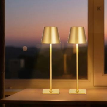 Wireless table lamp, 2 pcs., gold, rechargeable, 3-color dimming
