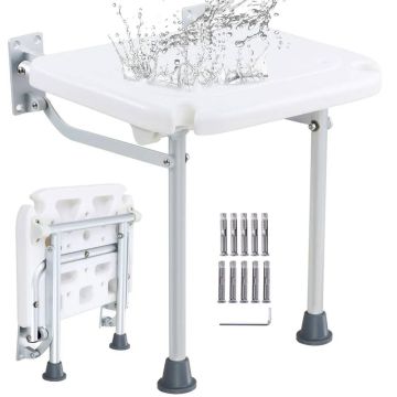 Folding PE shower chair 15.7x14.8 inch, wall-mounted, strong 227 kg