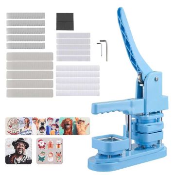 Button making machine, 50x50 mm, plastic pins, blue