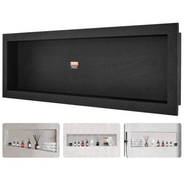 Wnęka prysznicowa, wpuszczana, czarna, 40,64x127 cm, organizer z jedną półką