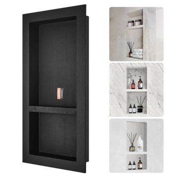 Recessed shower niche, 40.64x81.28 cm, black, double shelf