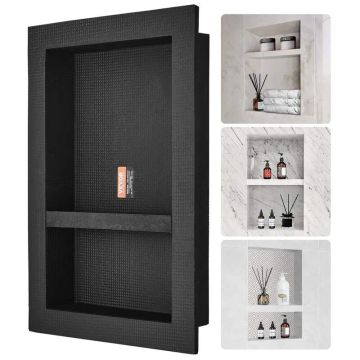 Shower niche, black, 40.64x60.96 cm, recessed with double shelf