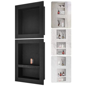 Recessed black shower niche, 40.64x40.64/50.8 cm, triple shelf