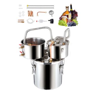 Alcohol distillation apparatus, 3 gallons (11.4 L), stainless steel, with copper spiral, silver color