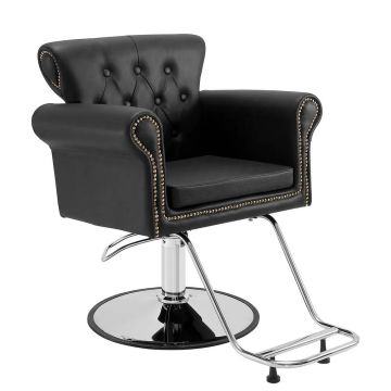 Barber chair with hydraulic pump, 360° swivel, black