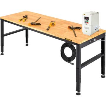 Stół warsztatowy z regulacją wysokości 155x51 cm z gniazdem elektrycznym