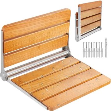 Folding oak shower seat, wall-mounted, 40.9x34 cm