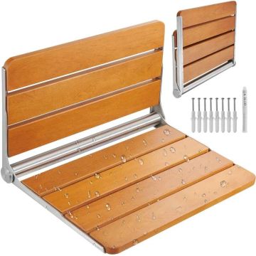 Folding teak shower seat, 21x16 inches, assembled