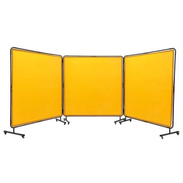 Welding safety screen, 6x6 ft, 3 panels, vinyl, yellow, casters