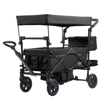 Tandem stroller for two with canopy, black, foldable