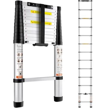 Telescopic aluminum ladder, 381 cm, universal, portable