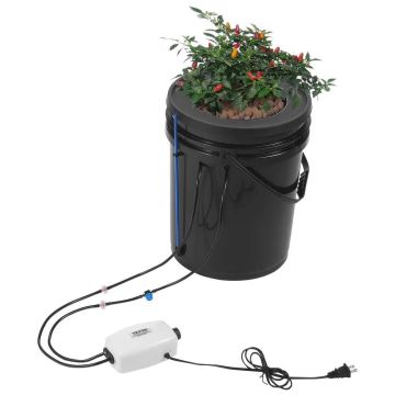 DWC Hydroponic Growing System with Top Drip Kit, 5 Gallon Deep Culture, Air Pump and Water Level Gauge for Leafy Vegetables