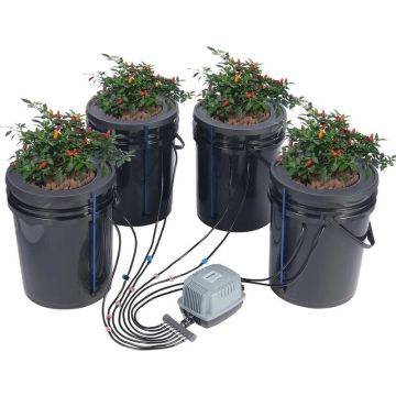 DWC Hydroponic Growing System, Deep Water Culture, 5 Gallon, 4 Buckets, with Air Pump and Drip Kit