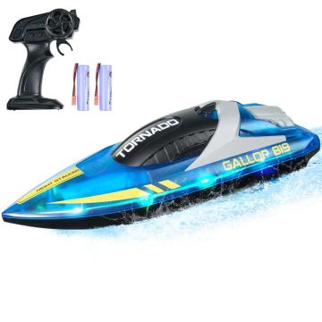 Model łodzi wyścigowej RC, 2,4 GHz, 12 km/h, niebieski, światło LED, do basenów i jezior