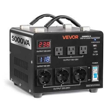 Automatic voltage converter 5000 VA, 110-220 V, LCD display, US and EU sockets
