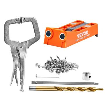 Pocket hole drilling kit, 56 pcs., 22.9 cm C-clamp, step drill bit, wrench