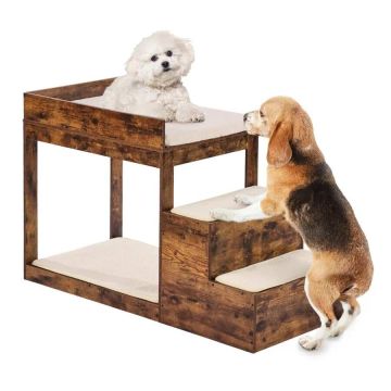 Beautiful double-decker pet bed with stairs, brown