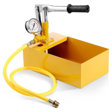 Hydrostatic test pump with manometer, 25 bar, 5 L tank, 1 m hose